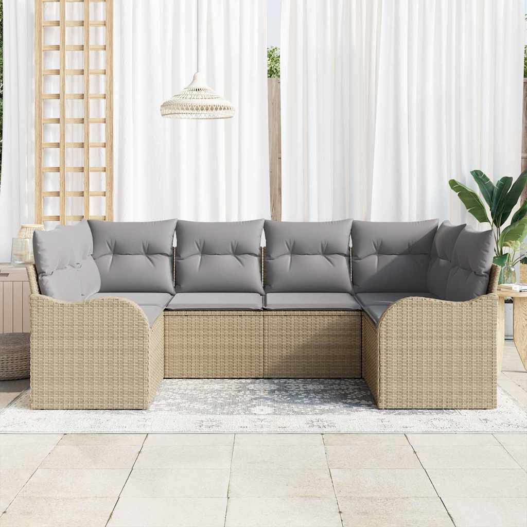 vidaXL 6-delige tuinset met kussens in beige poly rattan