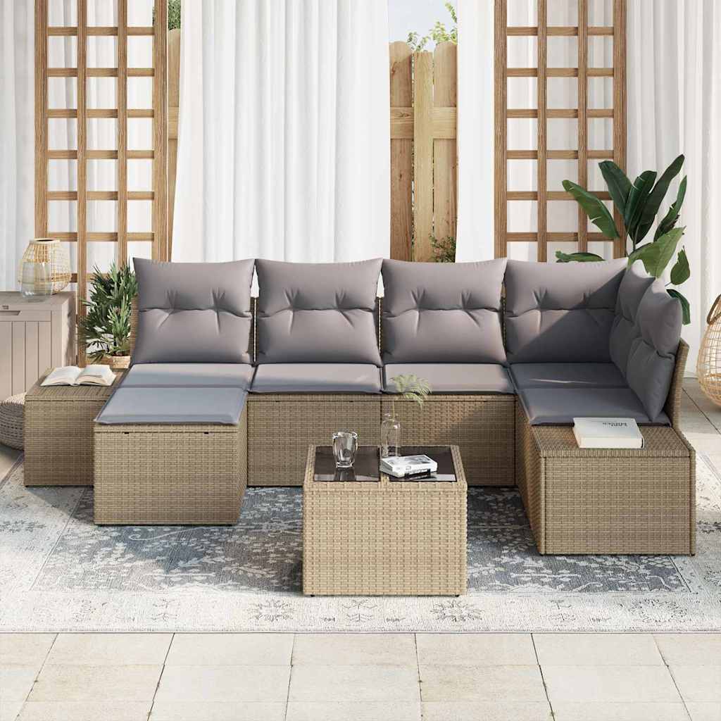 vidaXL 7-delige Tuinbankenset met kussens poly rattan zwart