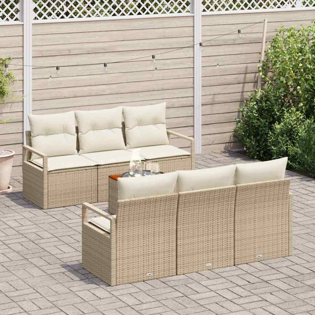 vidaXL 7-delige Tuinbankset met Kussens in Beige Poly Rattan en Acacia