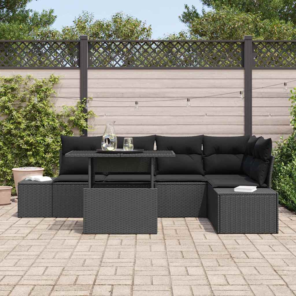 vidaXL 6-delige tuinsofa set met kussens in zwart poly rattan