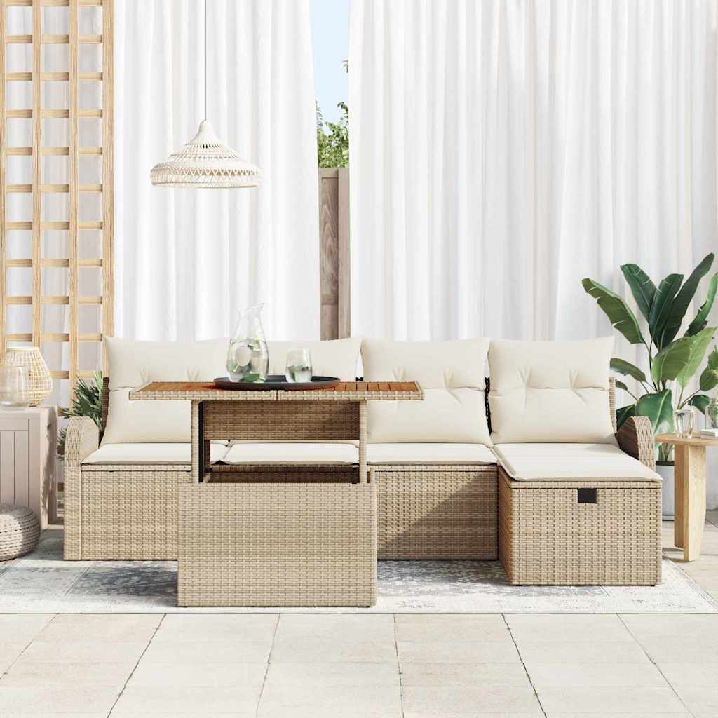 vidaXL 6-delige tuinsofa set met beige kussens van poly rattan