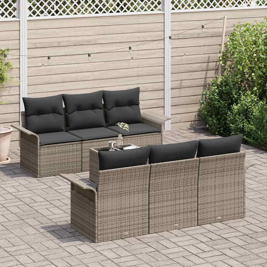 vidaXL 7-delige tuinset met kussens grijs poly riet