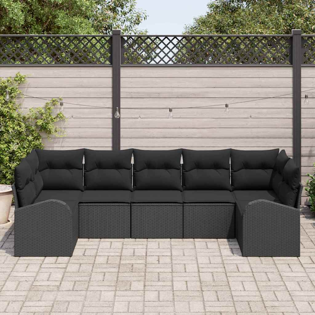 vidaXL 7-delige Tuinbankenset met kussens poly rattan zwart