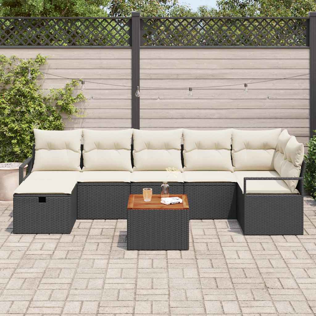 vidaXL 8-delige tuinset met kussens zwart poly rattan