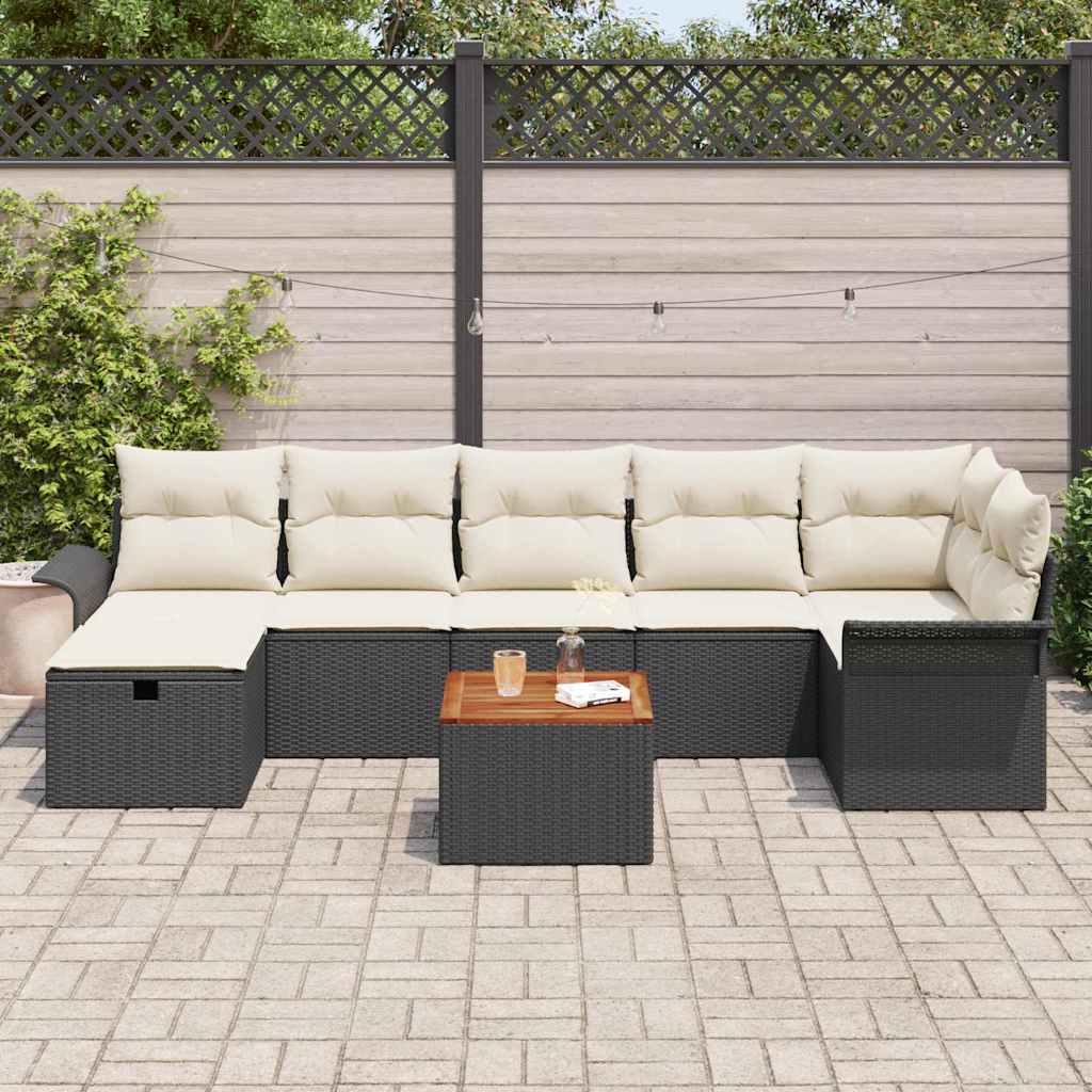 vidaXL 8-delige tuinset met kussens zwart poly rattan