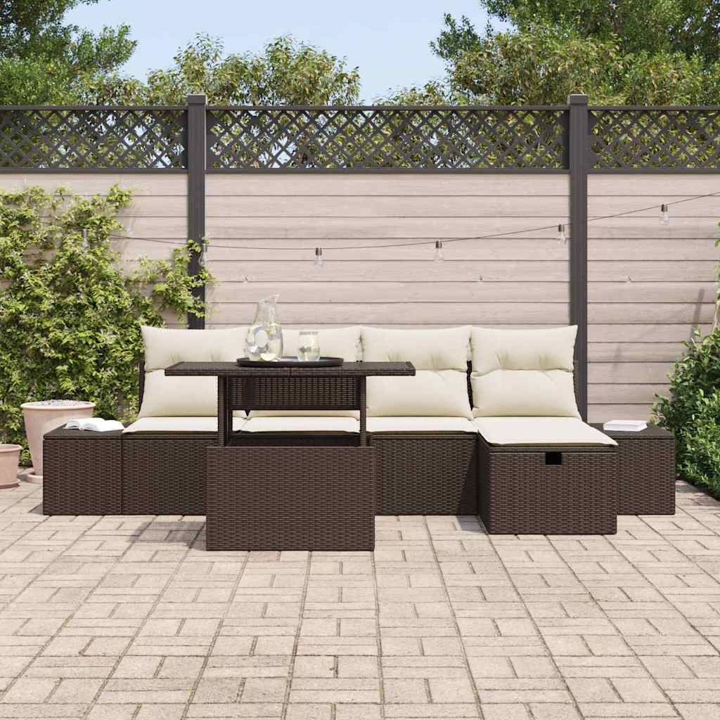 vidaXL 6-delige Tuinbankenset met kussens poly rattan bruin