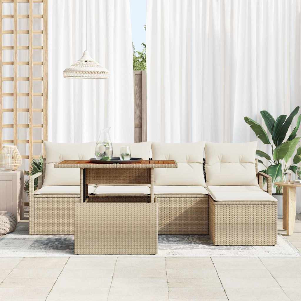 vidaXL 6-delige tuinsofa set met kussens in beige van poly rattan
