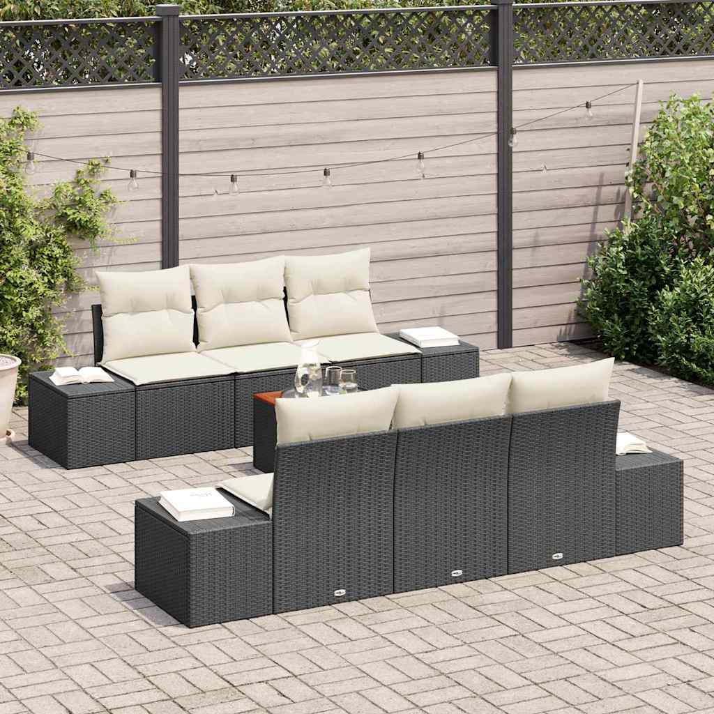vidaXL 7-delige tuinsofa set met kussens in zwart poly rattan en acacia