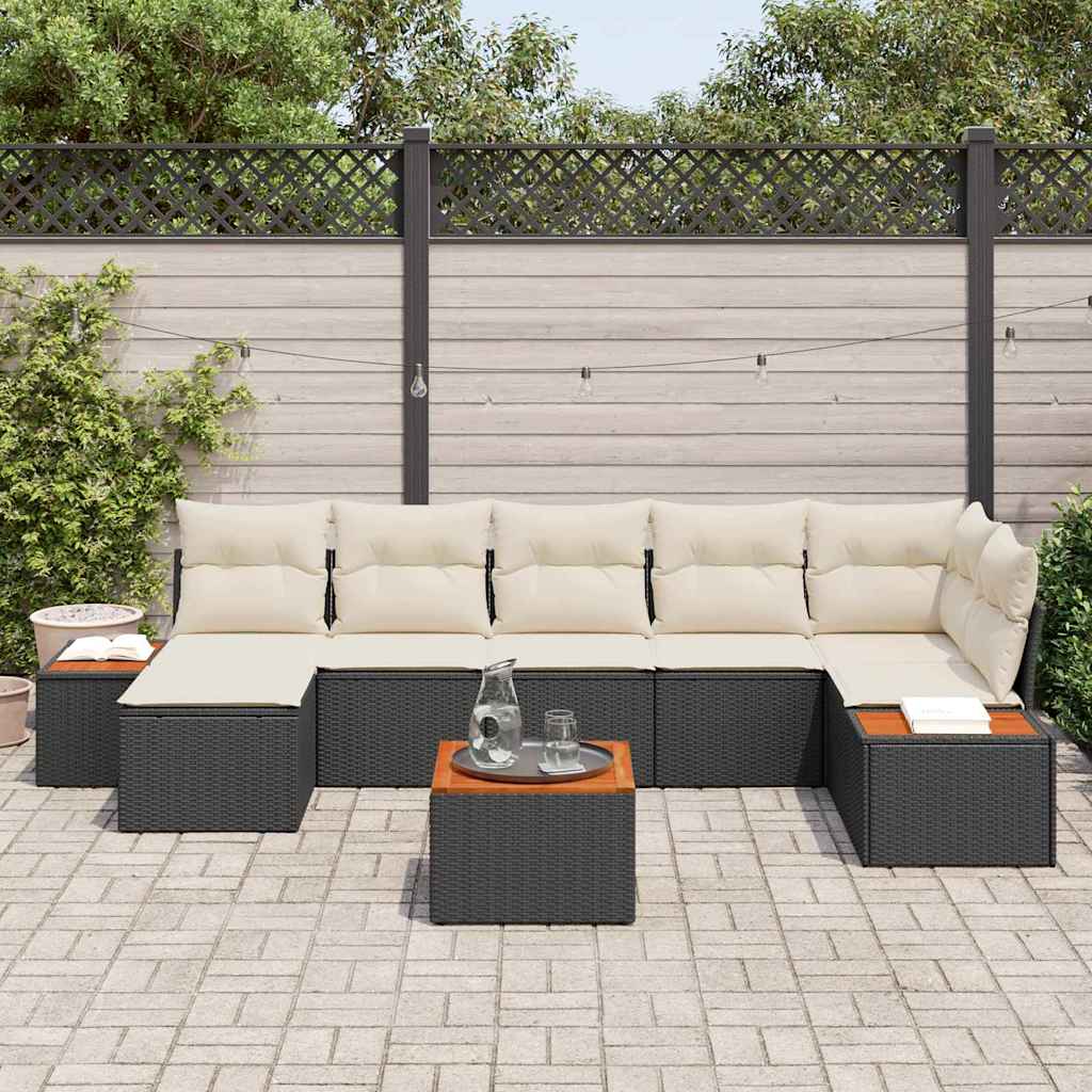 vidaXL 8-delige tuinset met kussens, zwart poly rattan en acacia