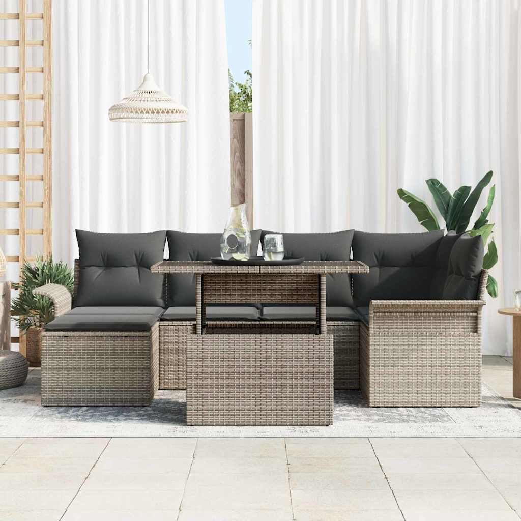 vidaXL 7-delige tuinsofa set met kussens in grijs poly rattan