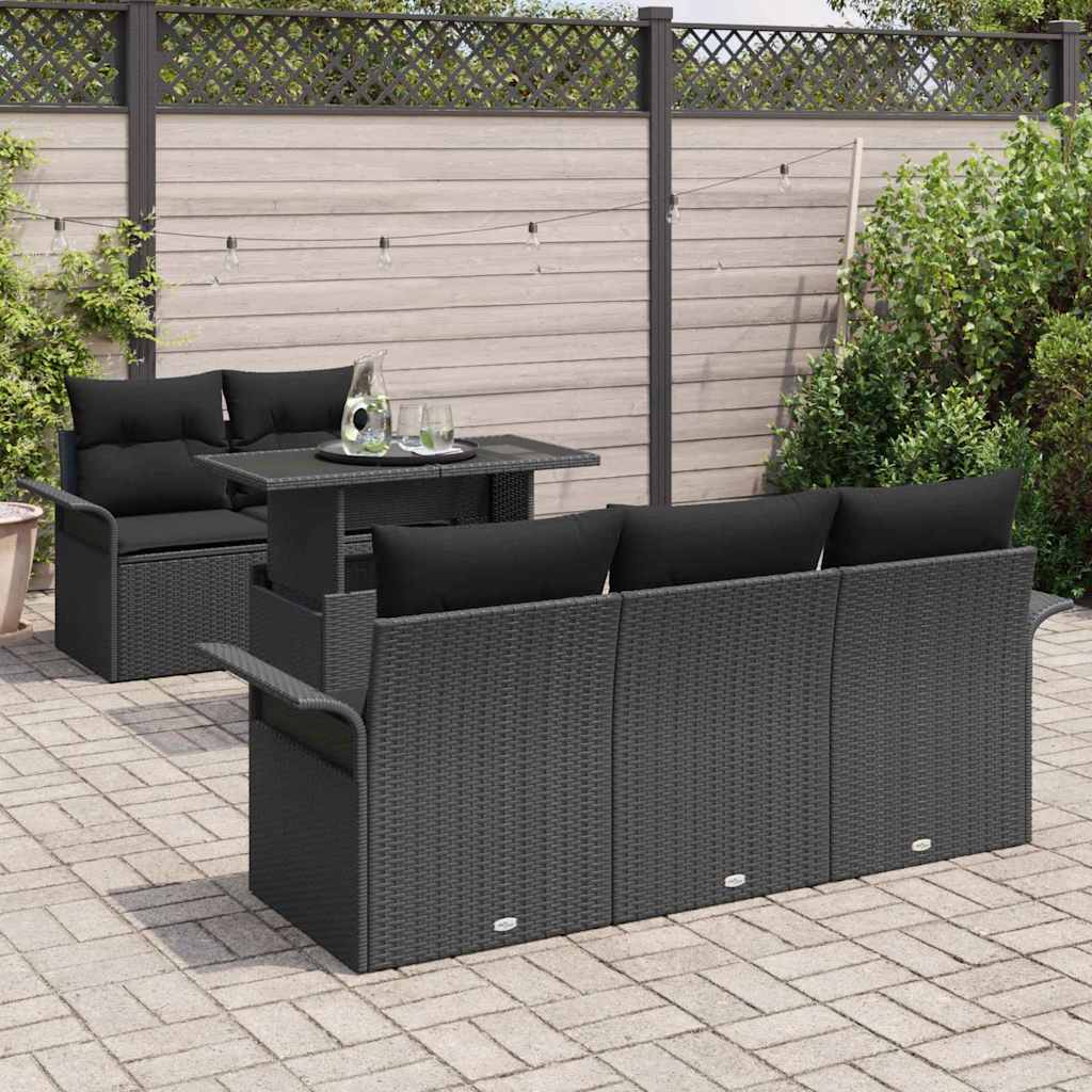 vidaXL 6-delige Tuinbankenset met kussens poly rattan zwart
