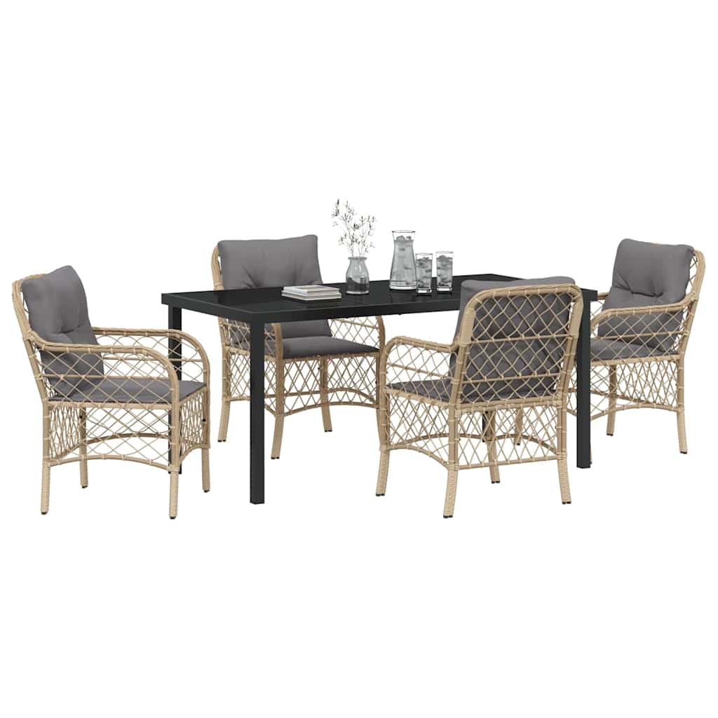 vidaXL 5-delige tuin eetset met kussens beige poly rattan