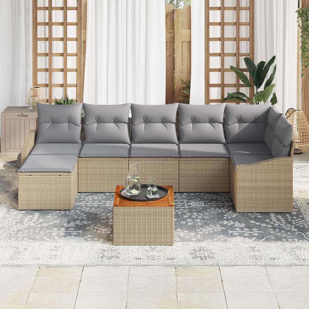 vidaXL 8-delige tuinsofa set met kussens in beige poly rattan en acacia
