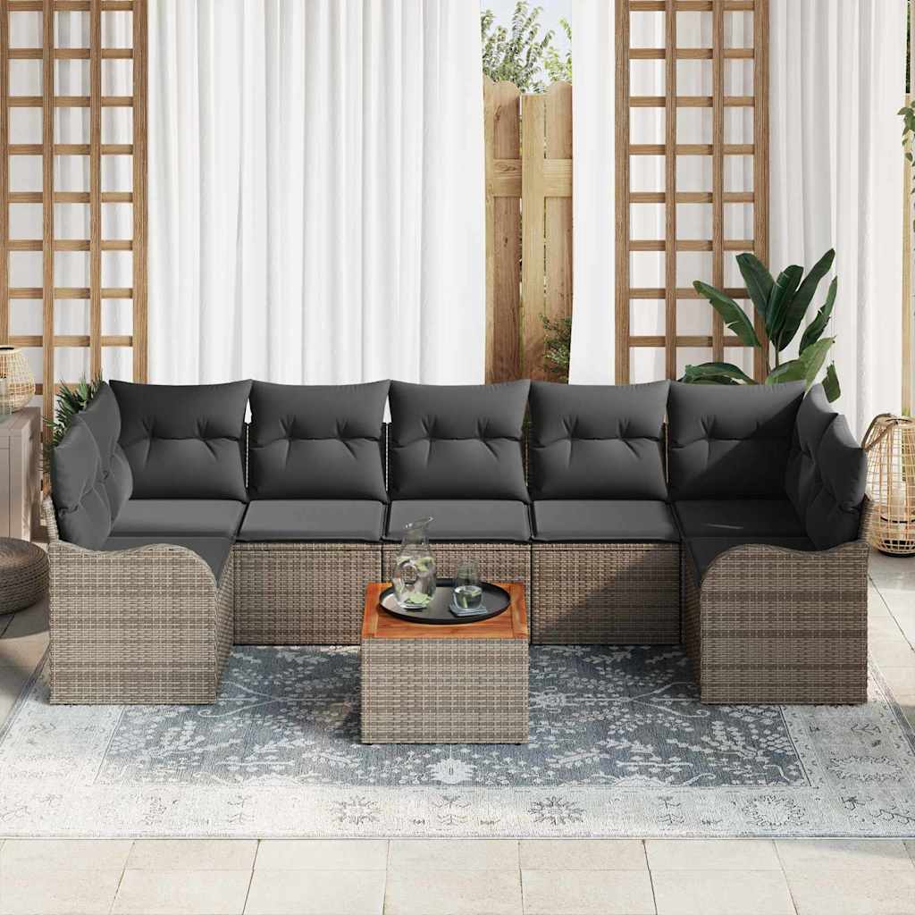 vidaXL Tuin Sofa Set 8 pcs Grijs Groot Rattan & Hout & Stof