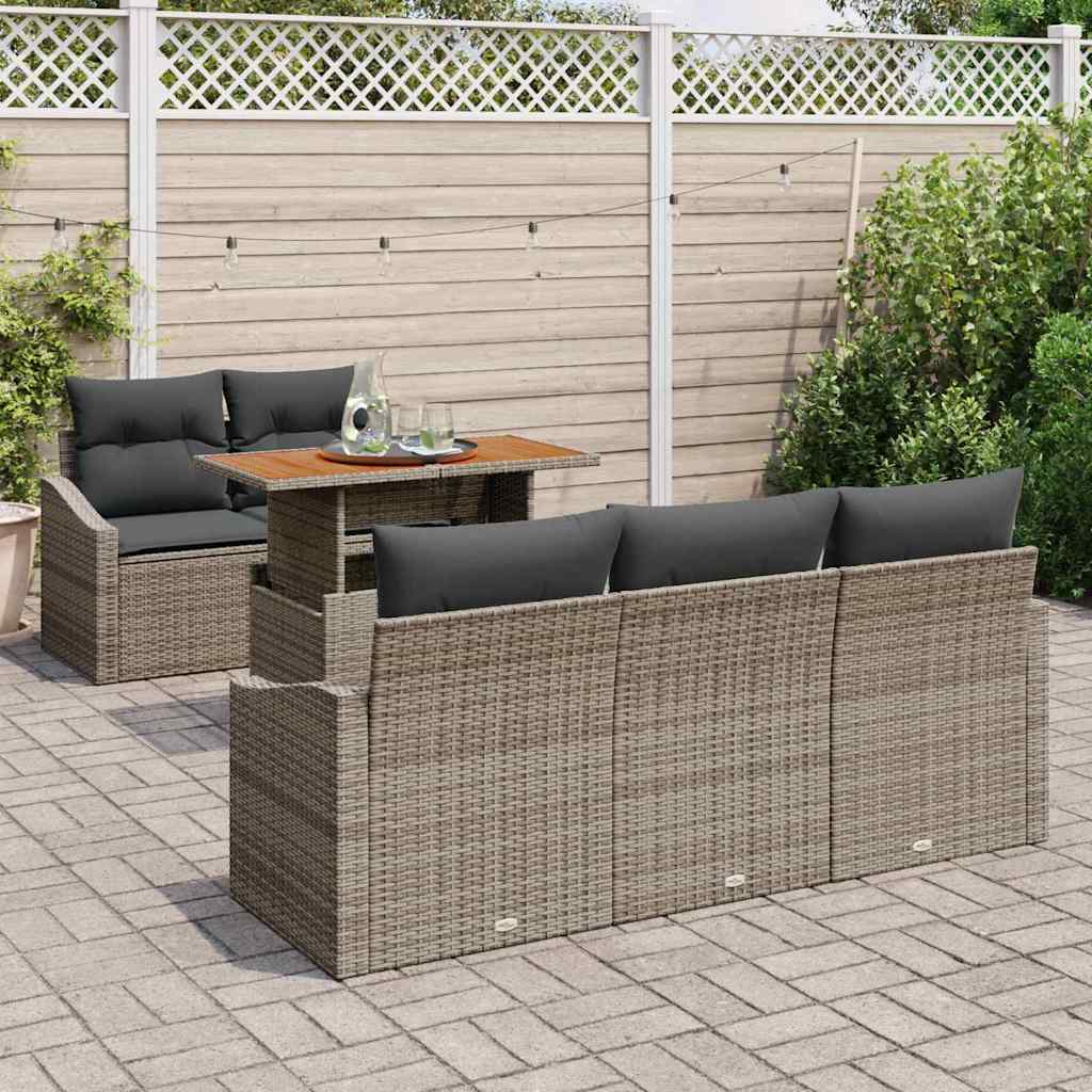 vidaXL 6-delige tuinsofa set met kussens in grijs poly riet