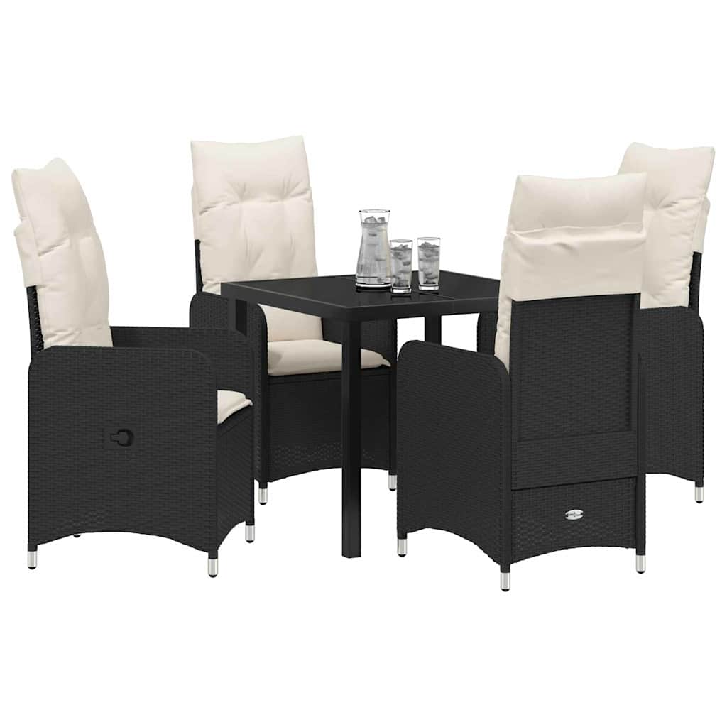 vidaXL 5-delige Tuin Eettafel Set met Kussens Zwart van Poly Rattan