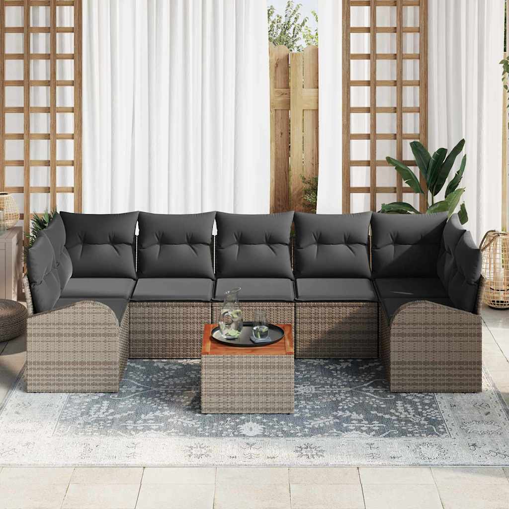 vidaXL 8-delige tuinset met kussens in grijs poly rattan en acacia