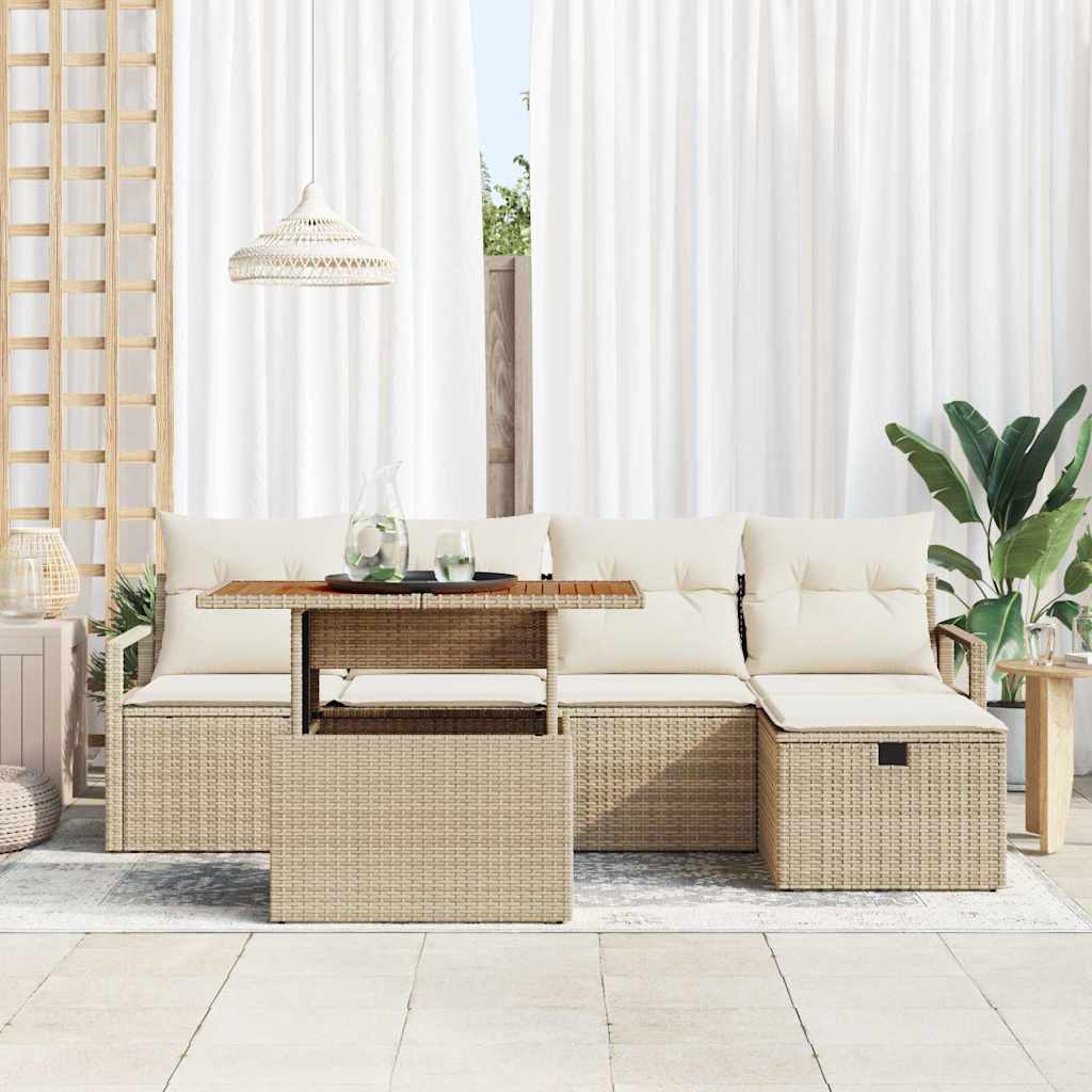 vidaXL 6-delige tuin sofa set met kussens in beige