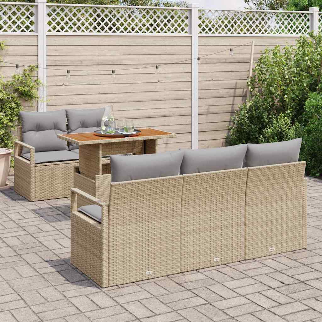 vidaXL 6-delige tuinsofa set met kussens in beige poly rattan