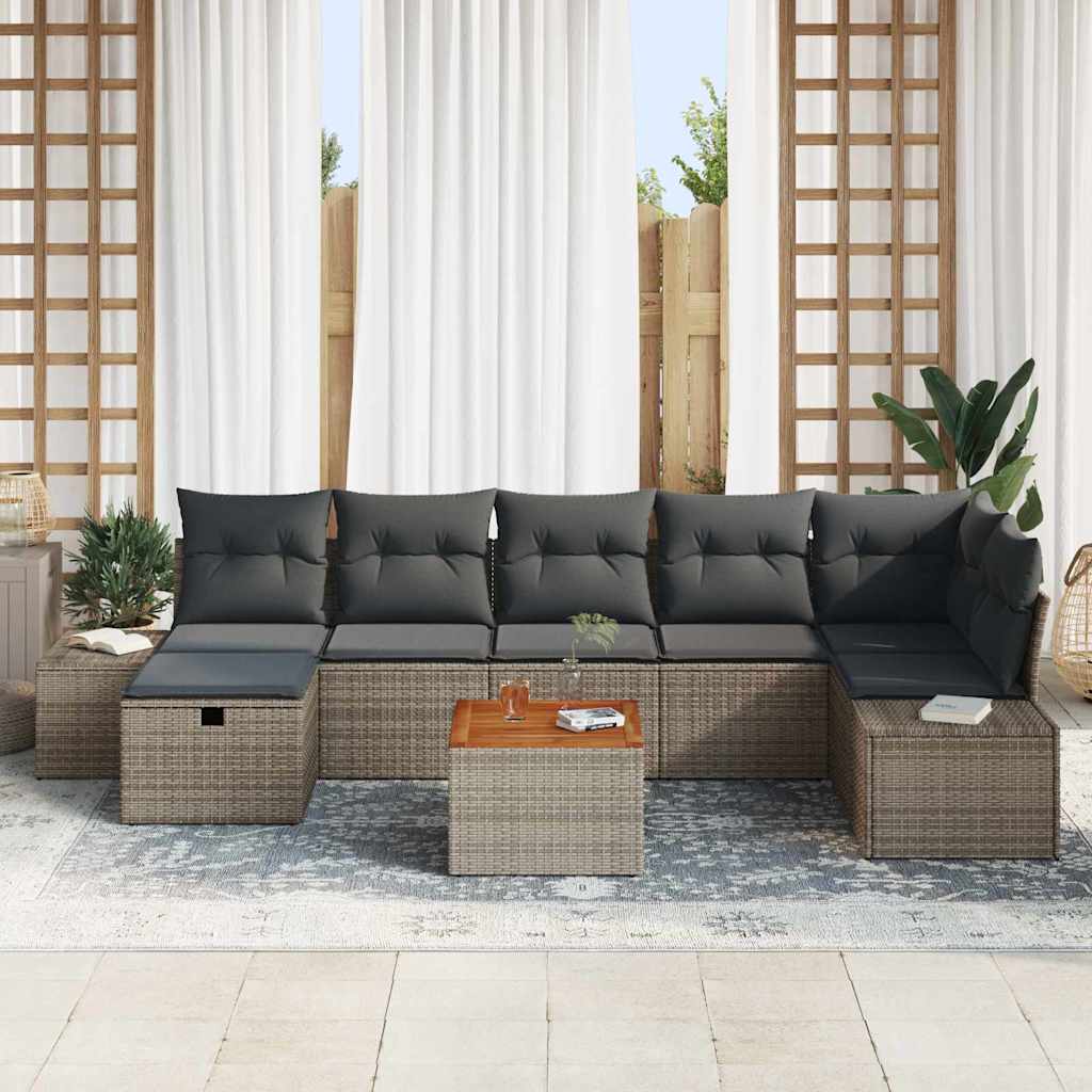 vidaXL 8-delige Tuinbankenset met kussens poly rattan grijs