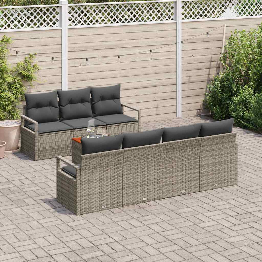 vidaXL 8-delige tuinsofa set met kussens in grijs poly rattan en acacia