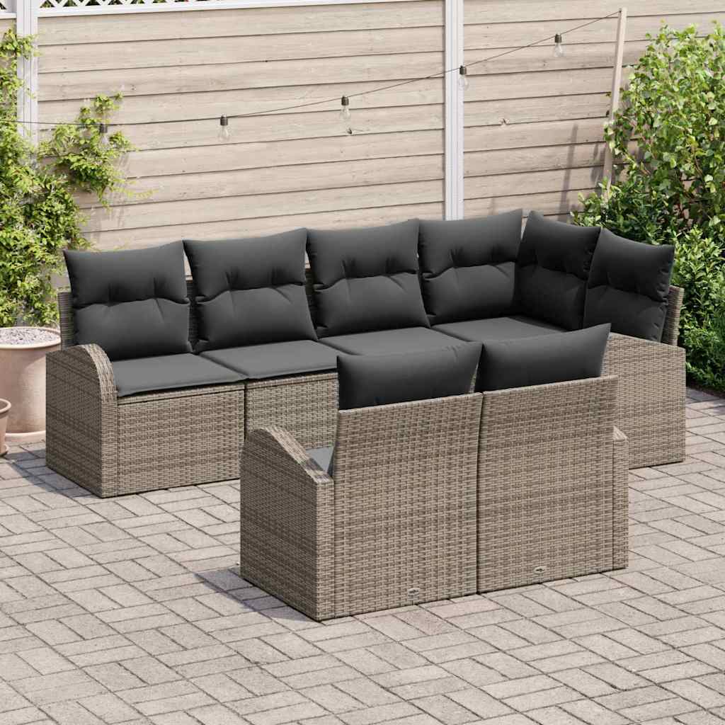 vidaXL 7-delige Tuinbankenset met kussens poly rattan grijs
