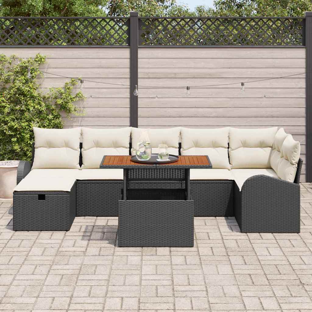 vidaXL 8-delige tuinsofa set met kussens in zwart poly rattan