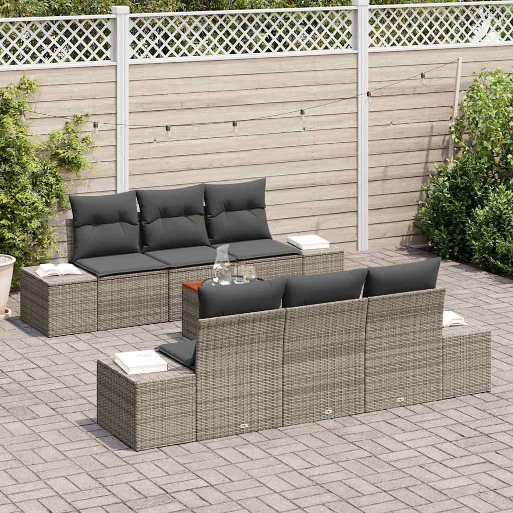 vidaXL 7-delige tuinset met kussens, grijs poly rattan en acaciahout