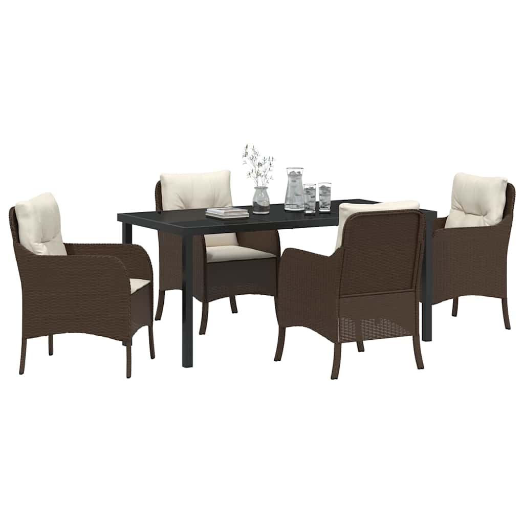 vidaXL 5-delige tuinset met kussens bruin poly rattan
