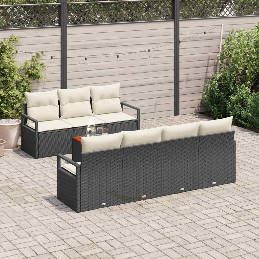 vidaXL 8-delig tuinbankstel met kussens in zwart van poly riet en acacia