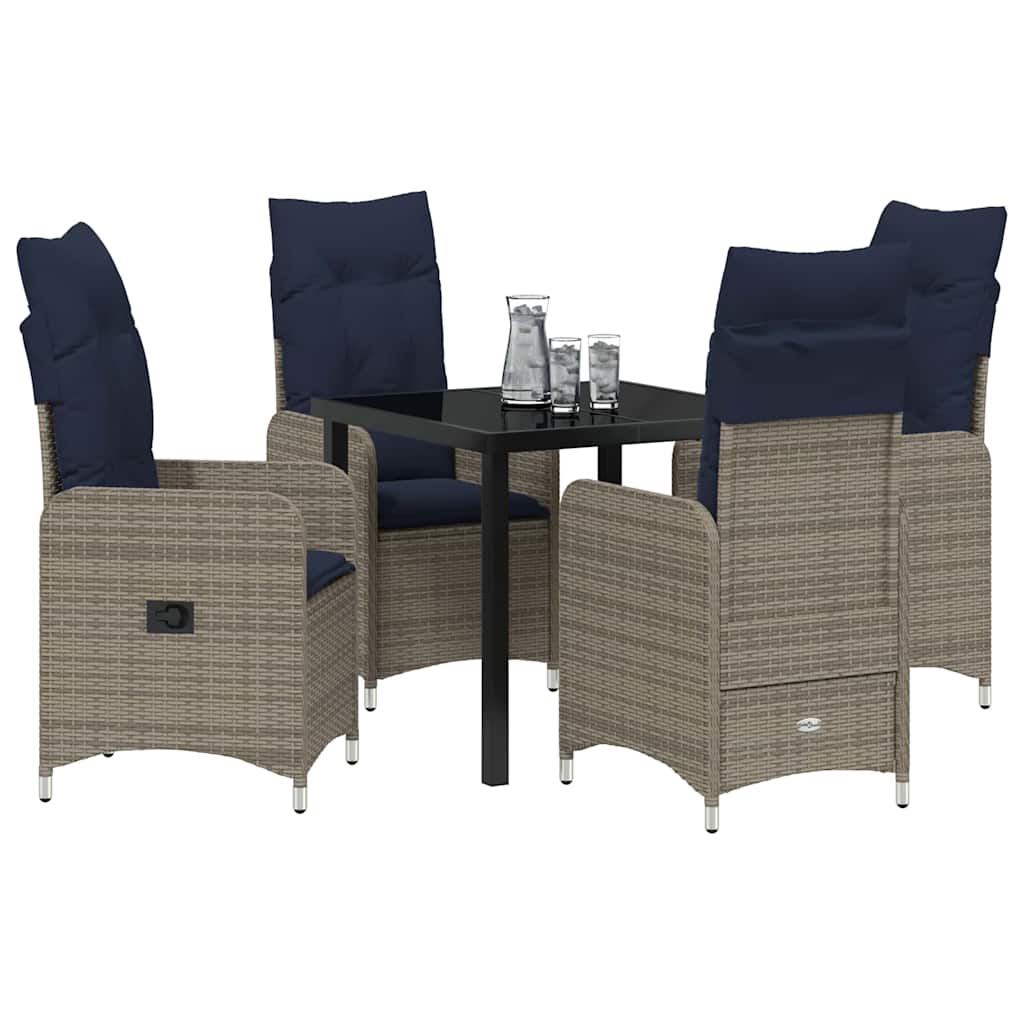 vidaXL 5-delige Tuin Eetset met Kussens Zwart Poly Rattan