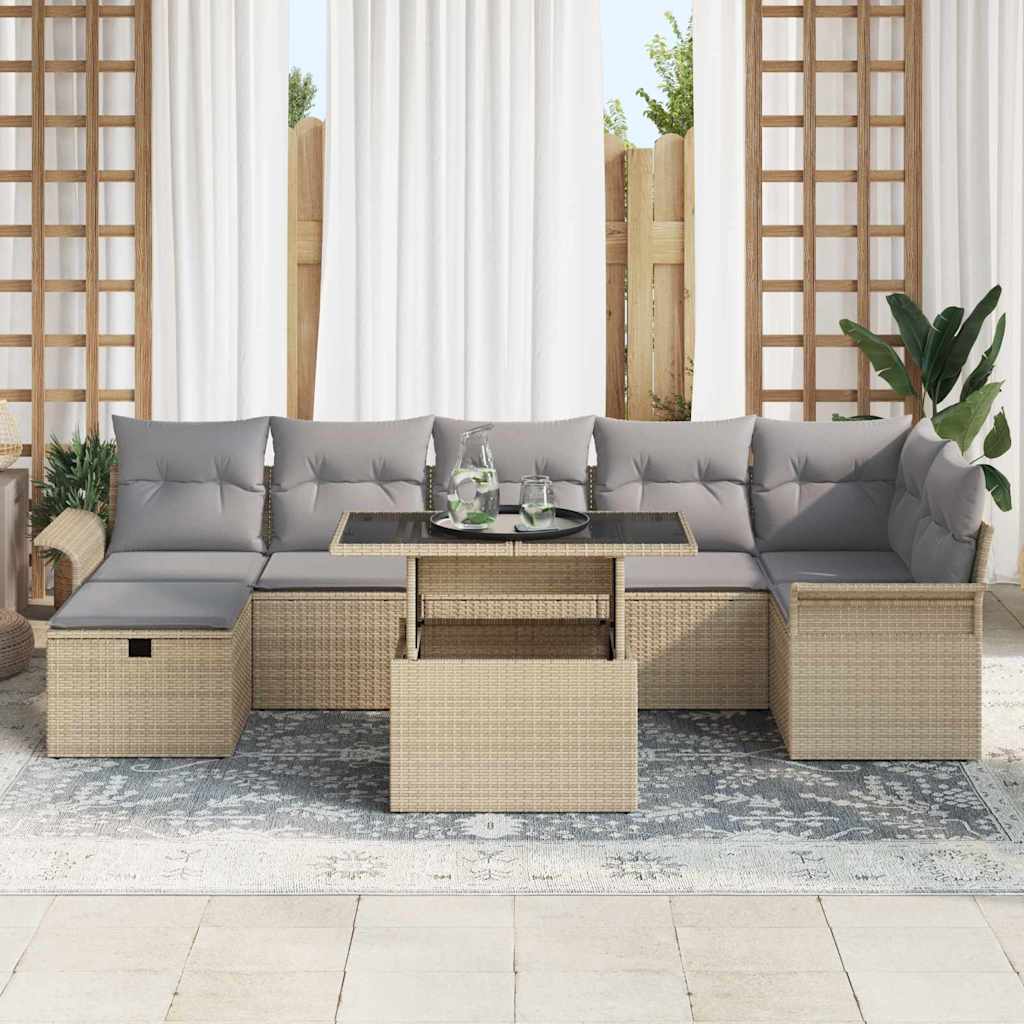 vidaXL 8-delige tuinsofa set met kussens in beige poly rattan