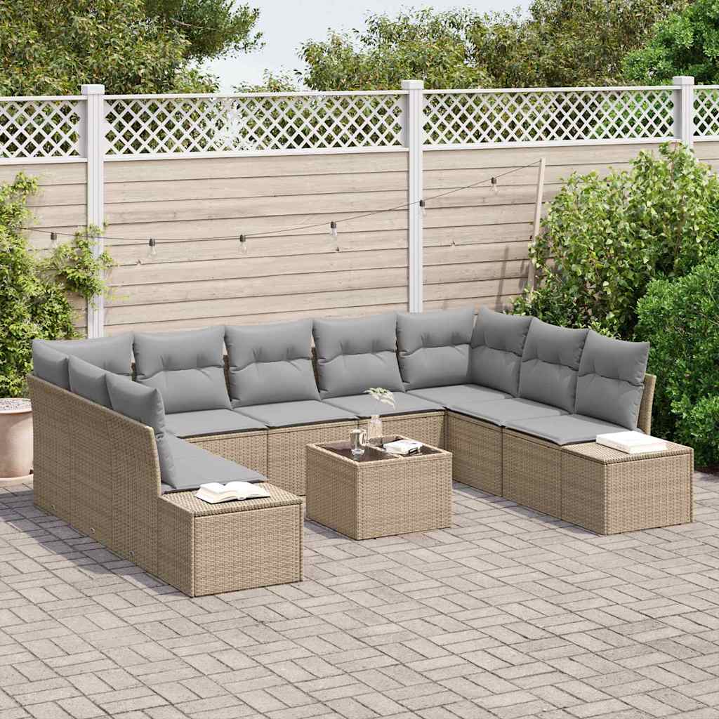 vidaXL 10-delige tuinset met kussens in zwart poly rattan