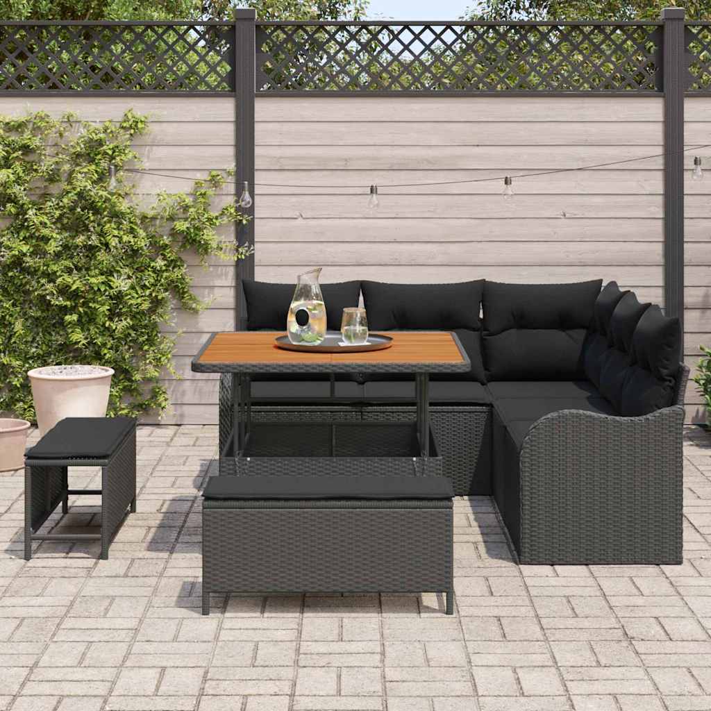 vidaXL 8-delige tuinsofa set met kussens in zwart poly rattan en acaciahout