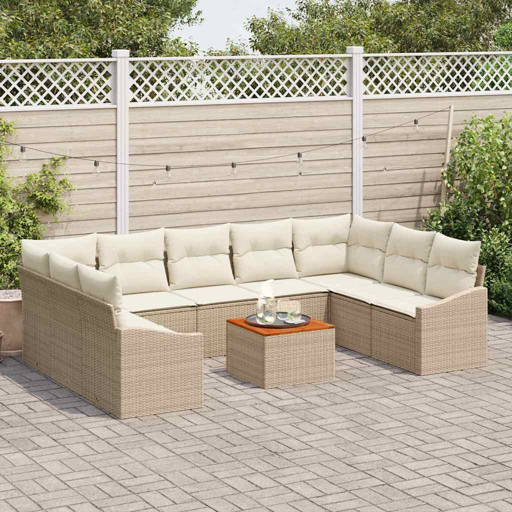 vidaXL 10-delige tuinset met kussens in beige poly rattan
