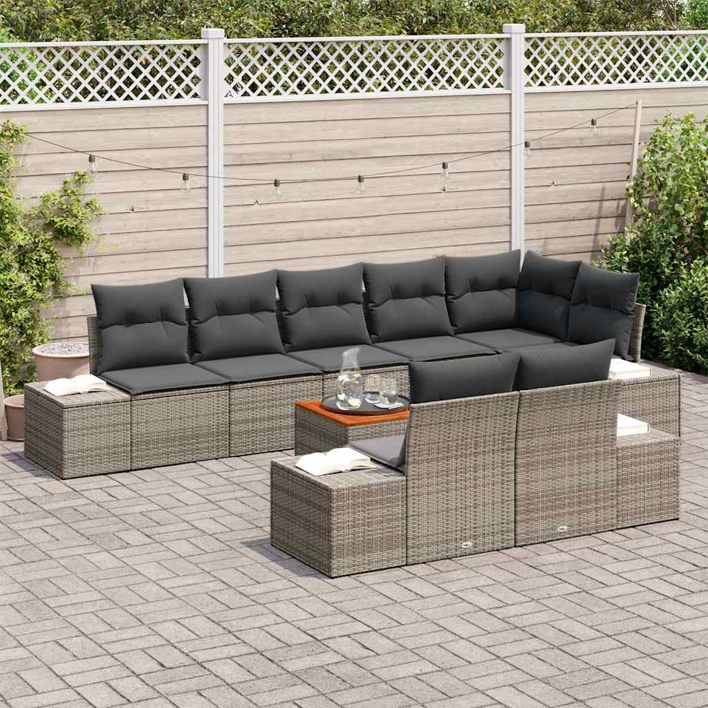 vidaXL 9-delige tuinsofa set met kussens in grijs poly rattan en acacia