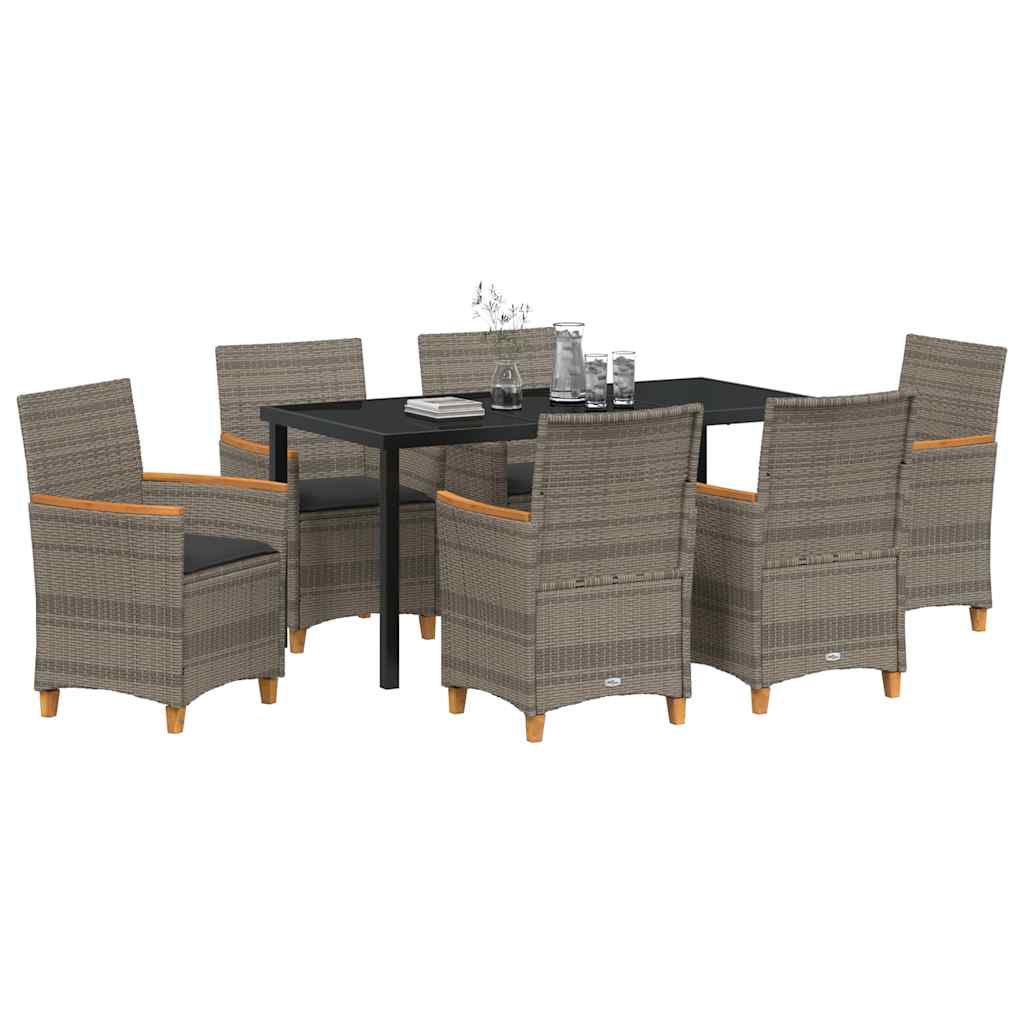vidaXL 7-delige Tuinset met Kussens in Grijs Poly Rattan