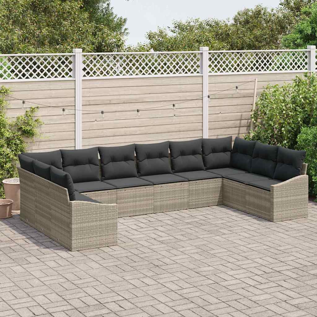 vidaXL 10-delige tuin sofa set met kussens in lichtgrijs poly rattan