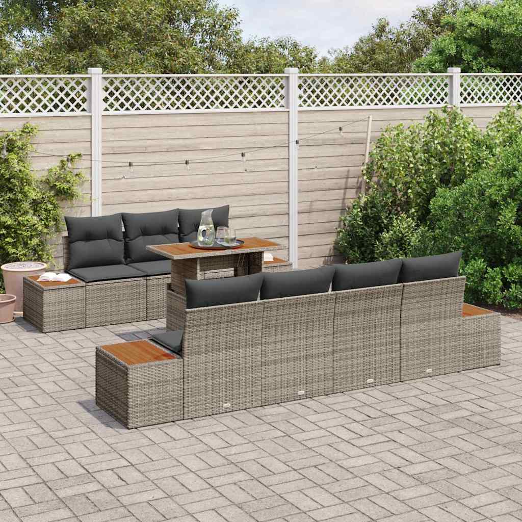 vidaXL 8-delige tuinsofa set met kussens in grijs poly rattan