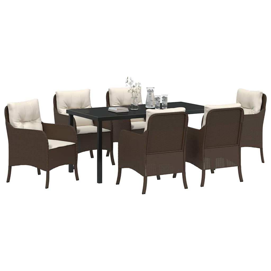 vidaXL 7-delige tuinset met kussens Bruin Poly Rattan