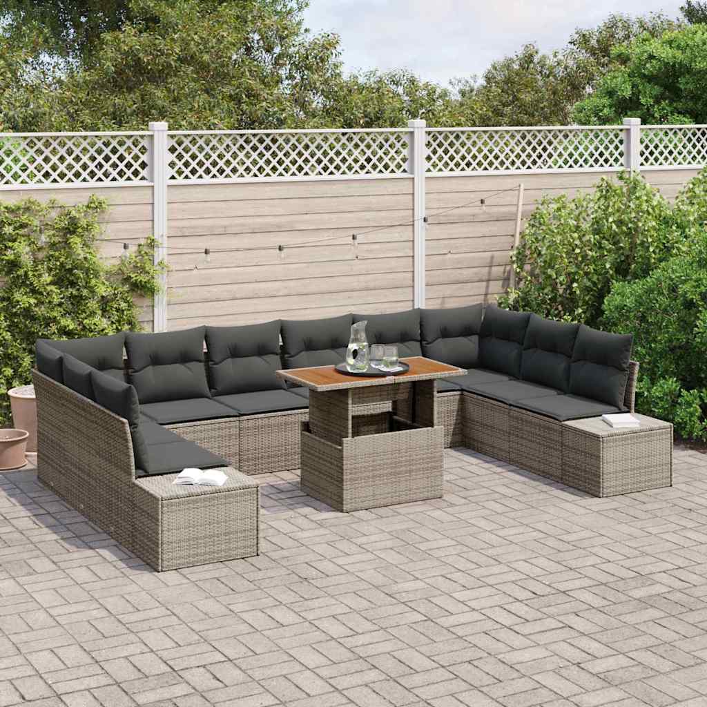 vidaXL 11-delige tuinsofa set met kussens in grijze poly rattan