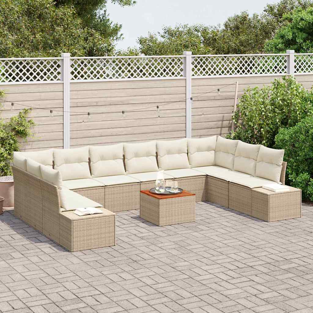 vidaXL 11-delige tuinsofa set met kussens in beige, poly rattan en acacia