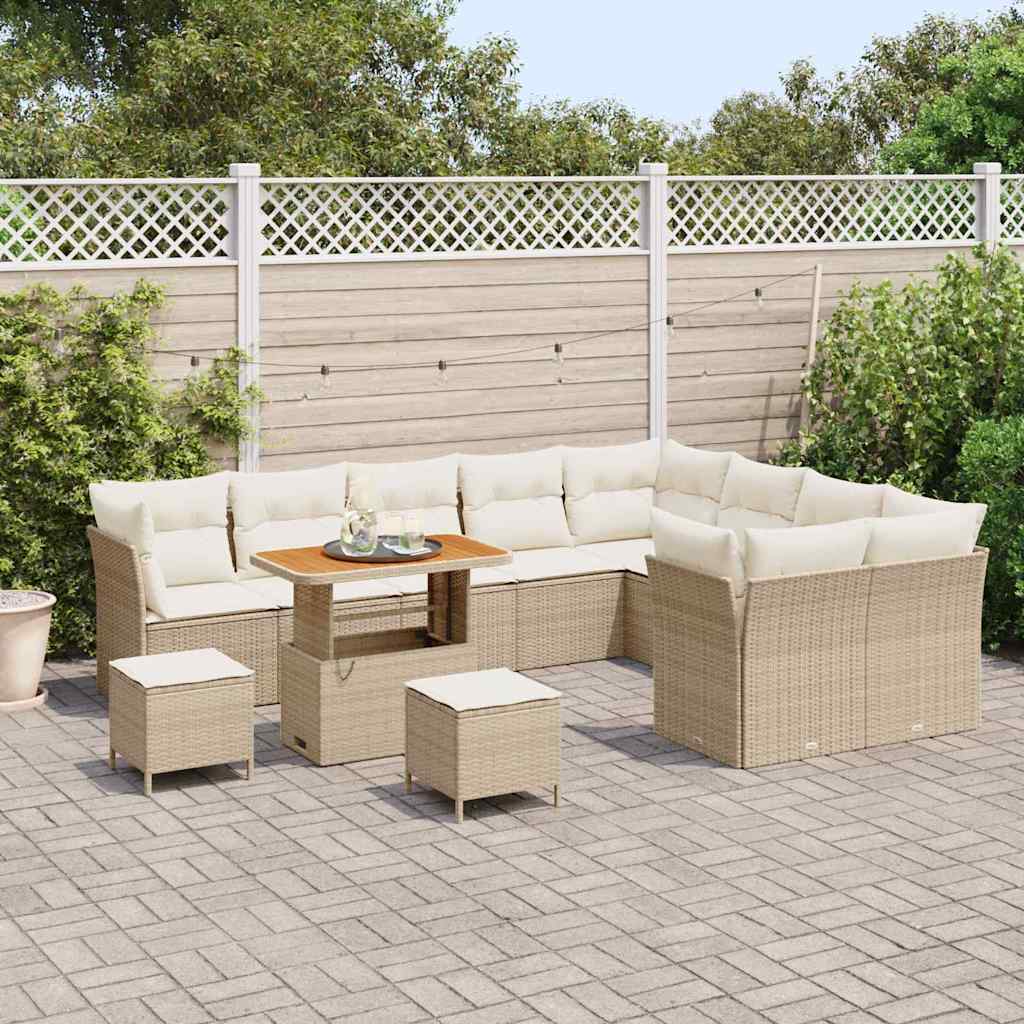 vidaXL 12-delige tuinsofa set met kussens in beige poly rattan en acacia.