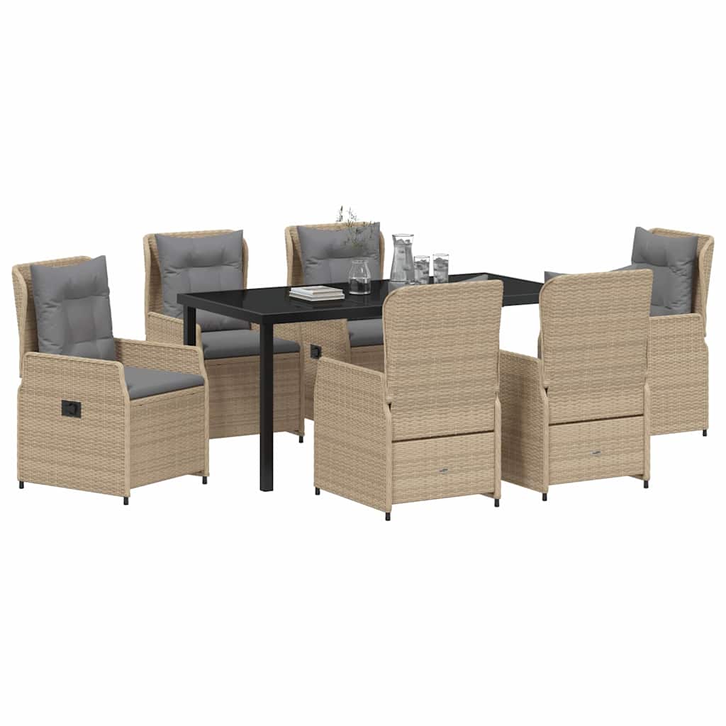 vidaXL 7-delige tuin eetset in beige poly rattan