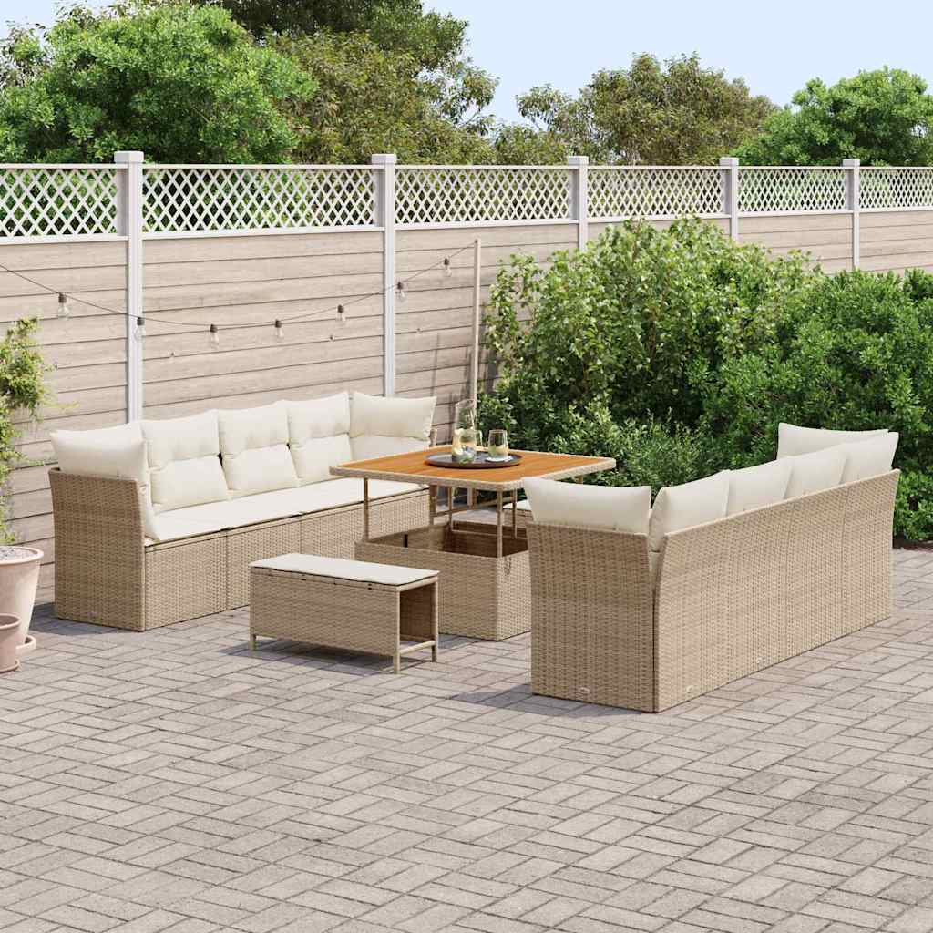 vidaXL 11-delig tuin sofa set met kussens - Beige poly rattan en acacia
