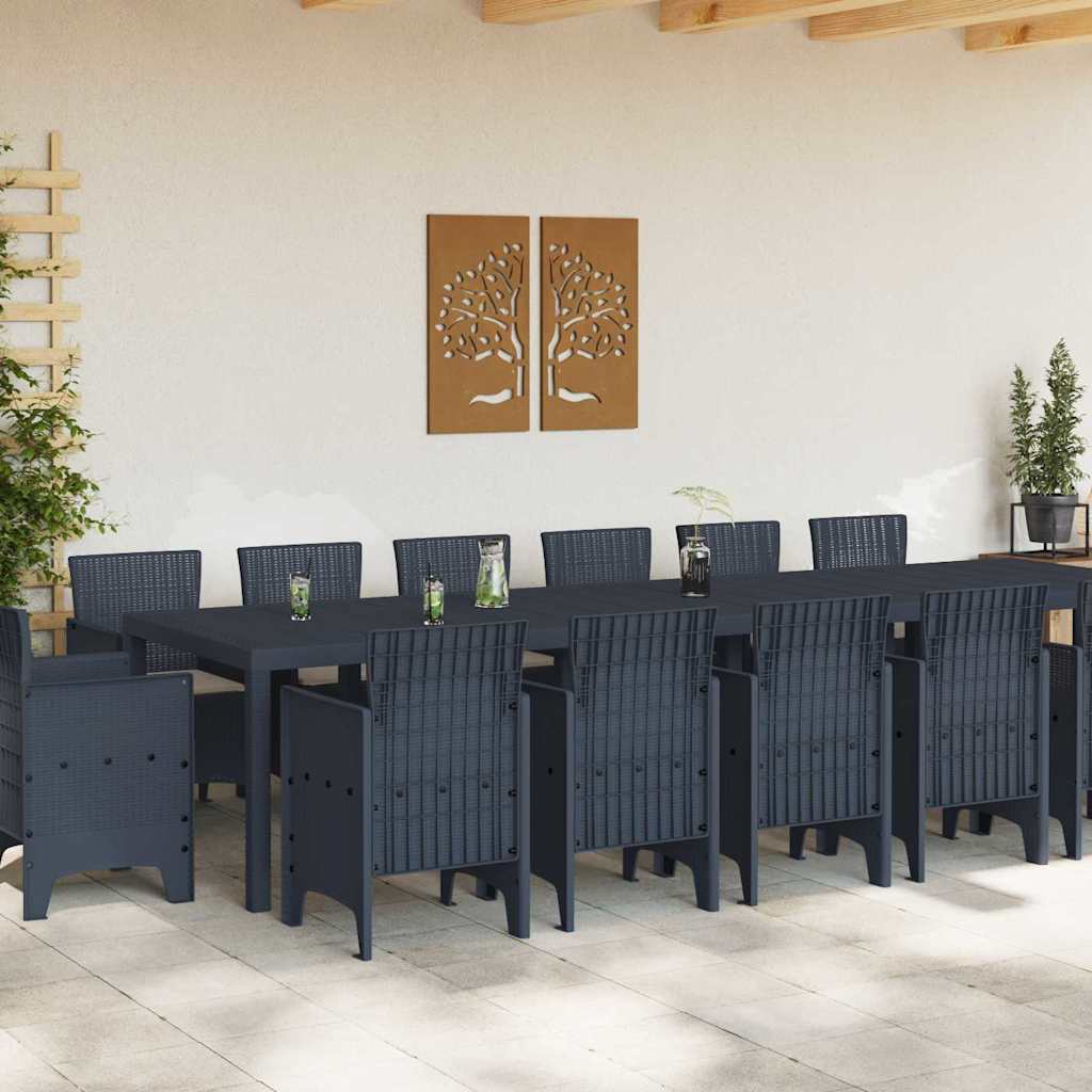 vidaXL Tuin Eetset 15 pcs Antraciet 14-Persoons Poly riet & Staal