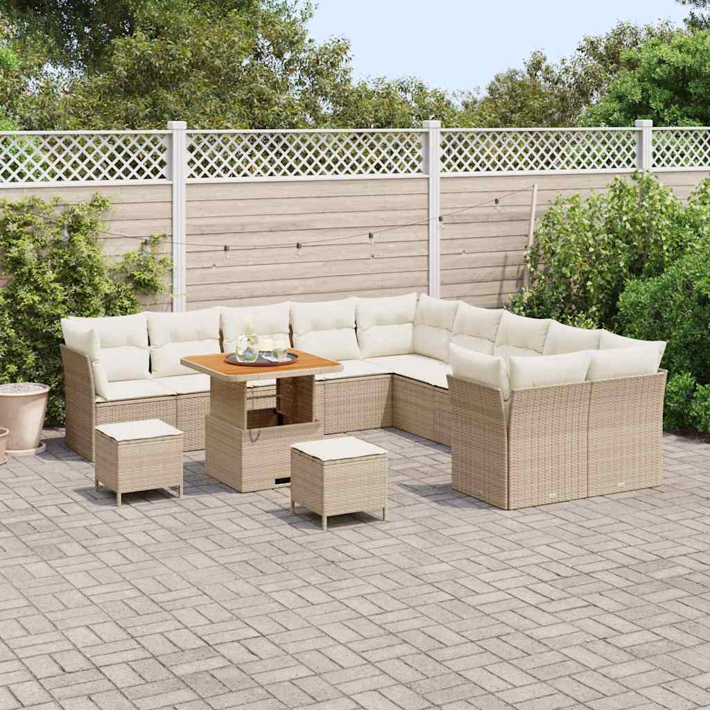 vidaXL 13-delige tuinsofa set met kussens in beige poly rattan en acacia