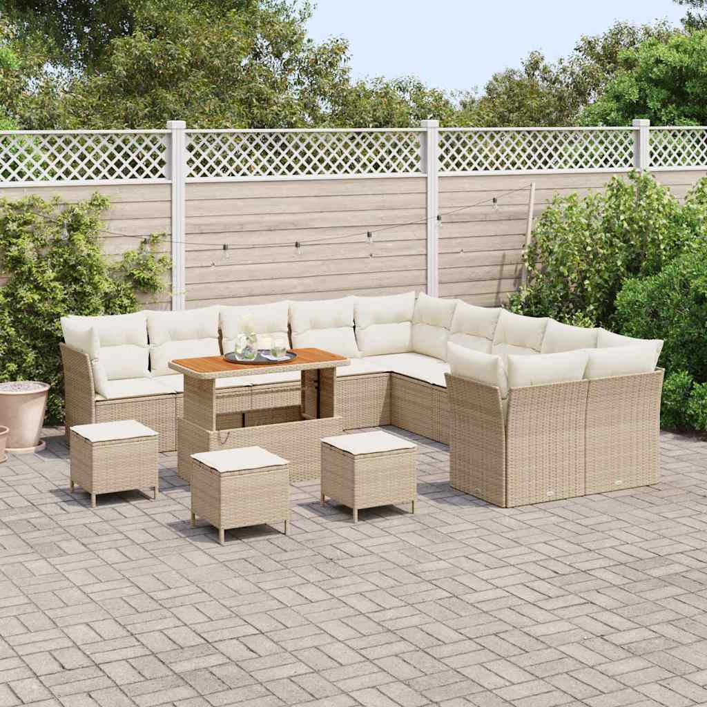 vidaXL 14-delige Tuin Sofa Set Met Kussens in Beige van Poly Rattan en Acacia