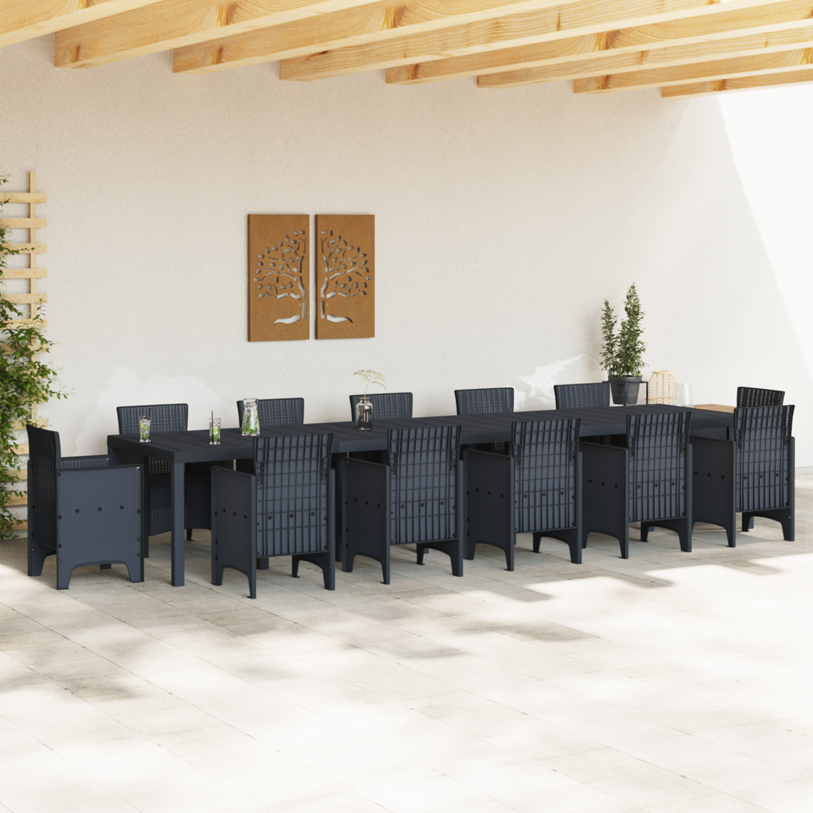 vidaXL Tuin Tafel Antraciet 400 x 100 x 73 cm van Poly Riet