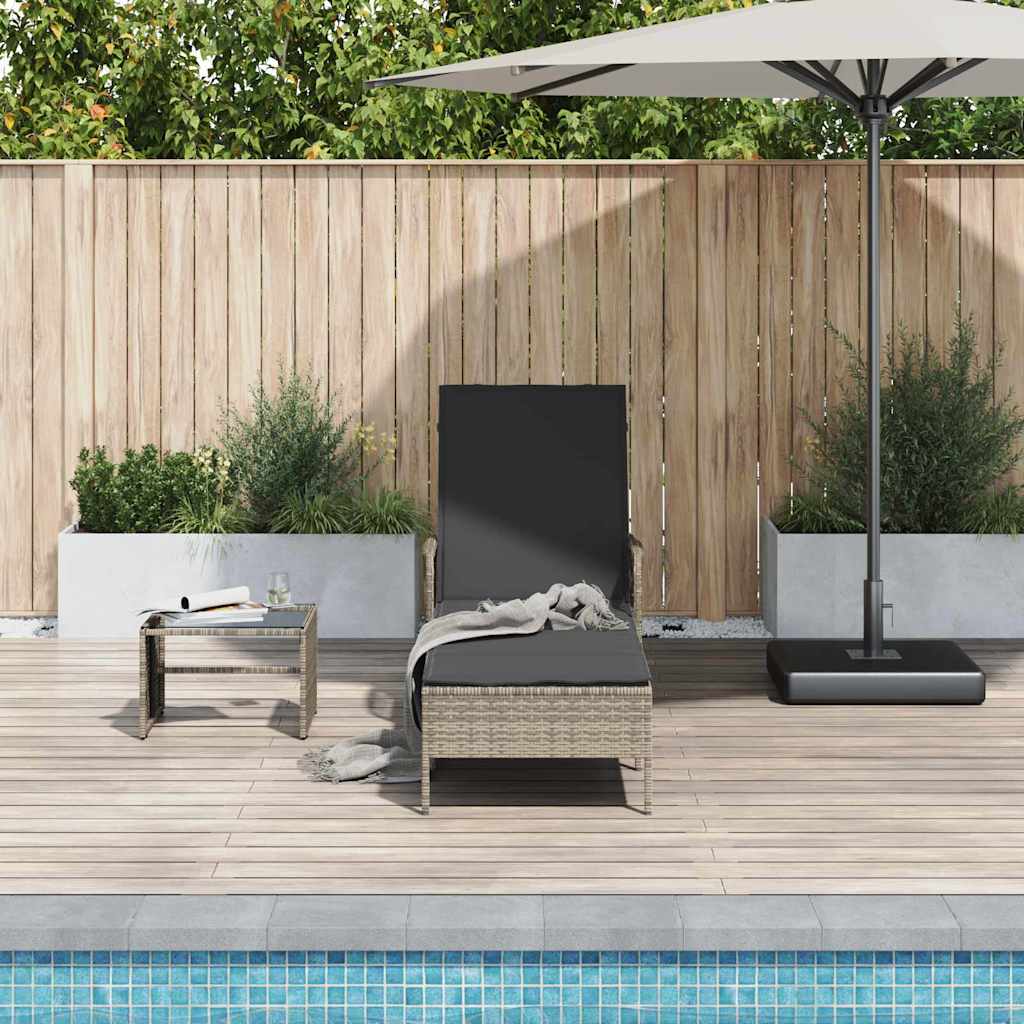 vidaXL Ligbed met Kussen Grijs Poly Rattan